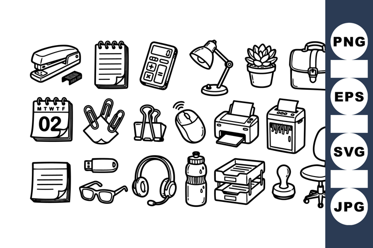 Hand Drawn Office Supplies Clipart Bundle for Workspace