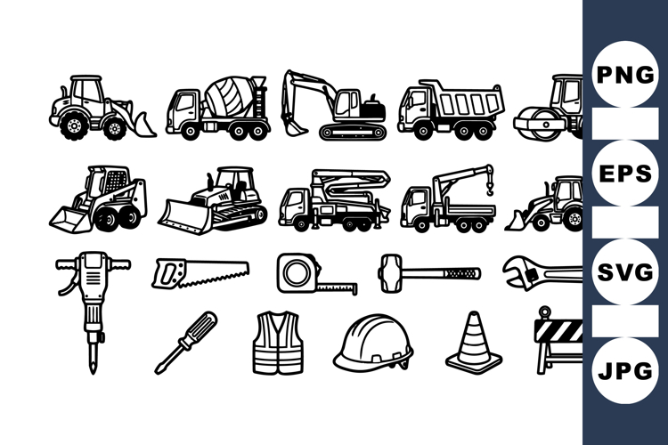 Construction Vehicles And Tools Clipart Set For Projects