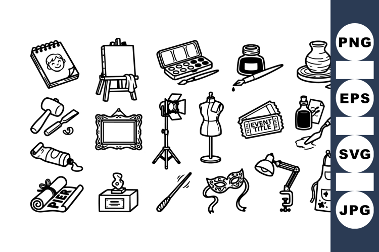 Hand Drawn Art Supplies Clipart Vector Set