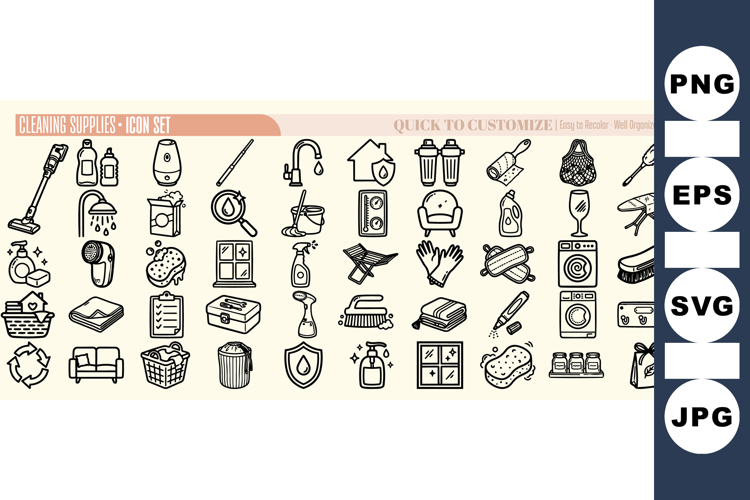 Hand Drawn Cleaning Supplies Icon Set for Crafts