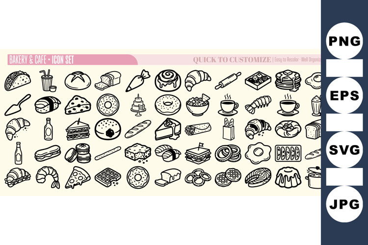 Hand Drawn Bakery And Cafe Icon Set Bundle