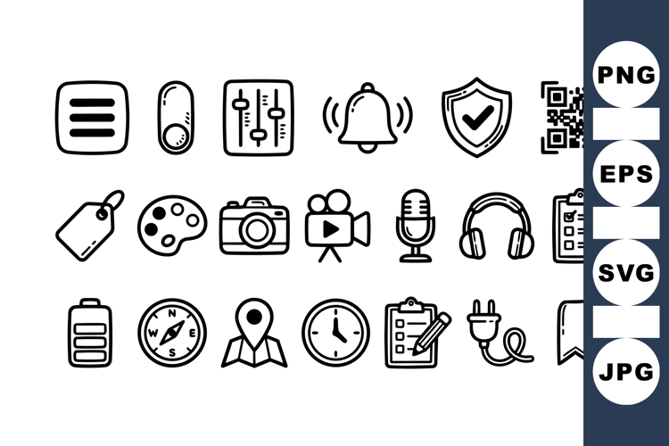 Hand Drawn Interface Icon SVG Vector Set for UI Design
