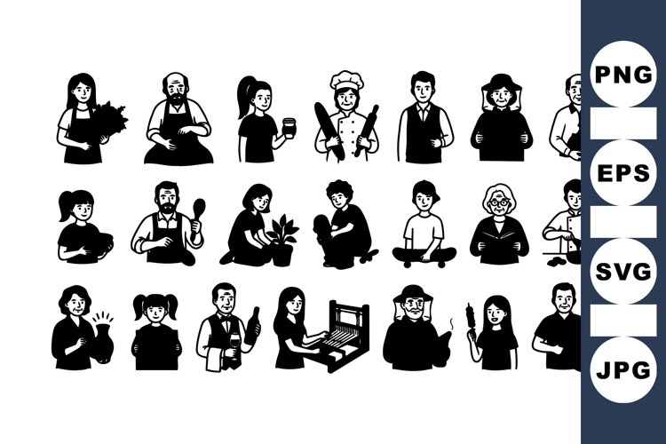 Vintage Worker People Silhouette Vector Set Bundle