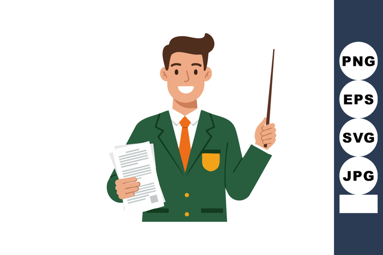 Male teacher with pointer and documents explaining lesson in