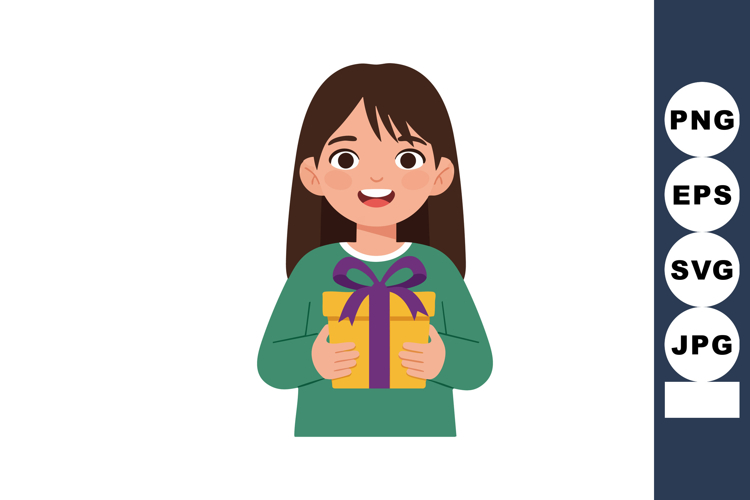 Girl holding gift box smiling happy birthday celebration pre