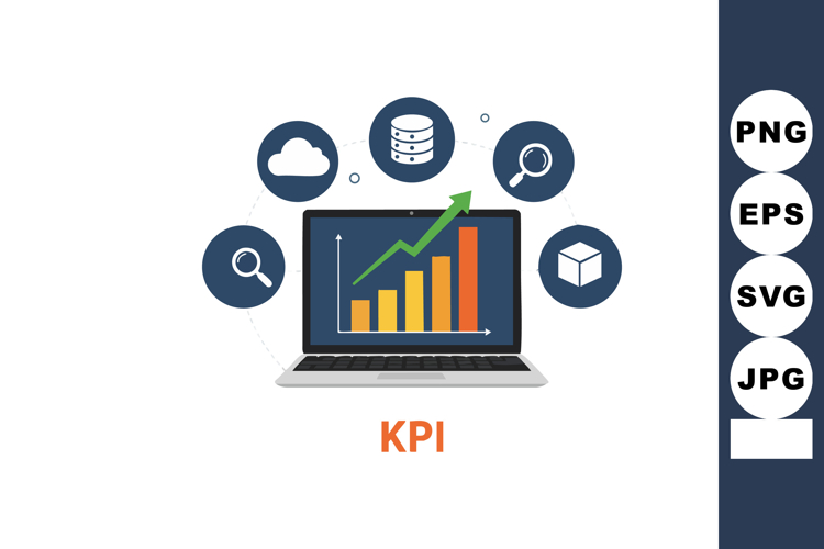 KPI concept laptop with rising bar chart analytics and data