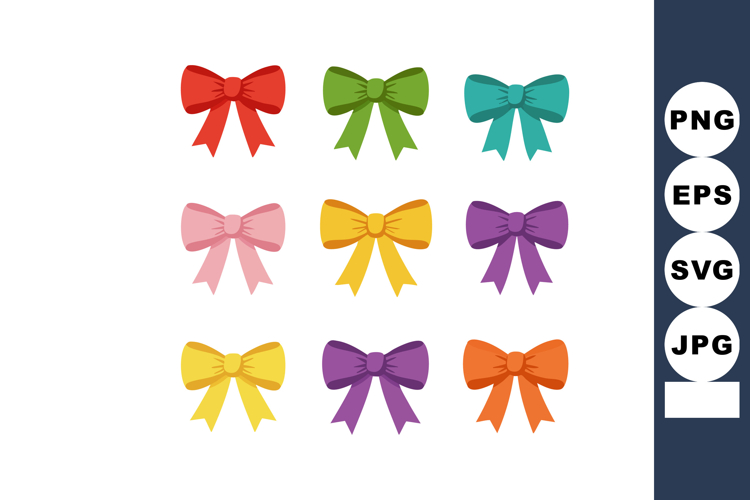 Colorful decorative bows set with red green blue pink yellow