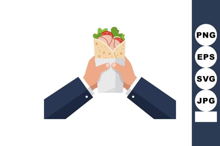 Hands Holding Fresh Wrap Sandwich with Lettuce and Tomato Ve