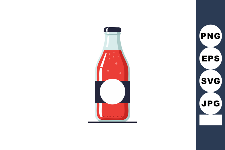 Red Juice Bottle Vector Illustration with Blue Label and Tra