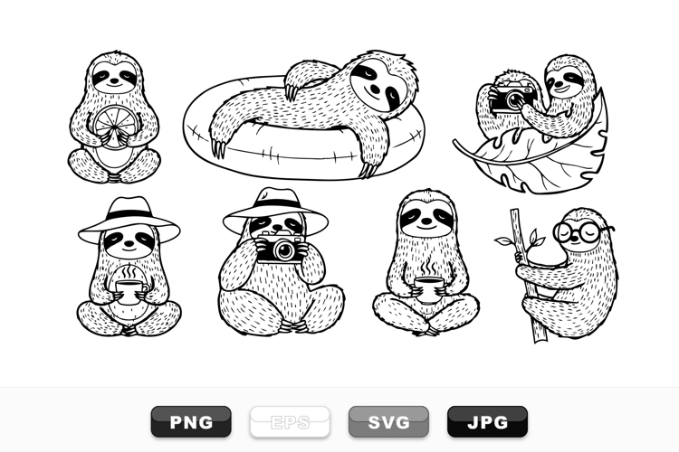 Hand Drawn Cute Sloth Clipart Bundle For Crafts