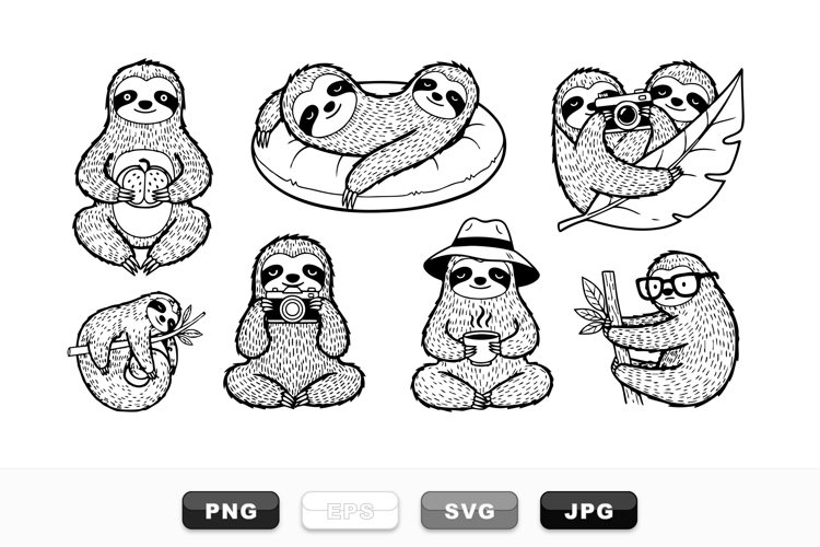 Hand Drawn Sloth Animal Illustration Bundle