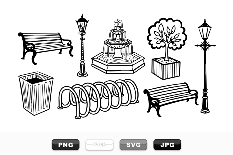 Vintage Park Elements Vector Clipart Bundle For Urban Design