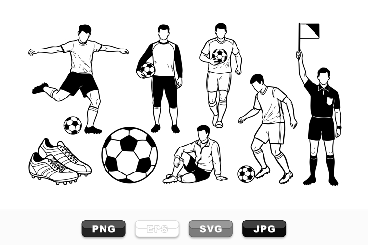 Vector Soccer Player Silhouettes Clipart Set for Sports