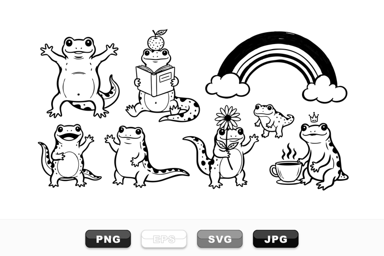 Hand Drawn Frog Cartoon Clipart Bundle Set