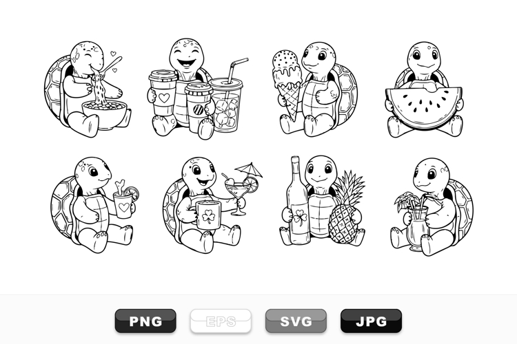 Cute Turtle Summer Drinks Clipart Bundle For Crafts