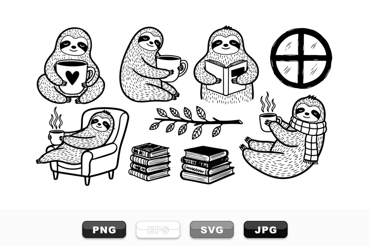 Hand Drawn Cozy Sloth Clipart Set For Relaxation Projects