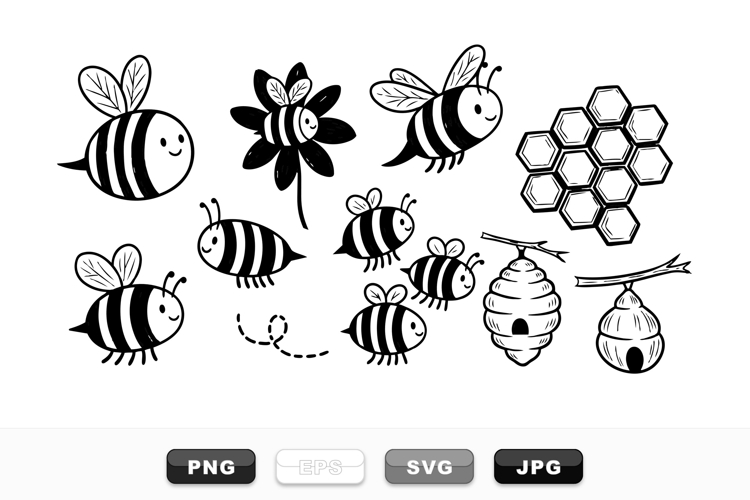 Hand Drawn Cute Bee And Honeycomb Clipart Bundle