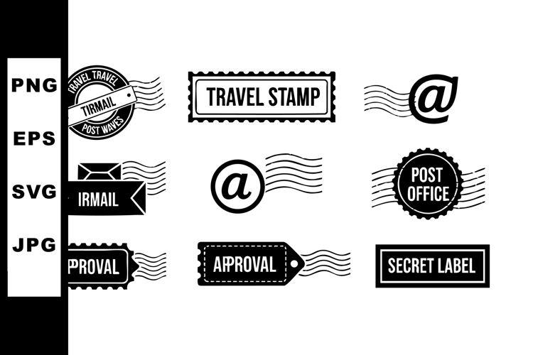 Travel and postal stamps with approval and secret label vect