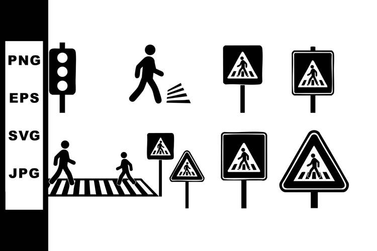 Pedestrian Crossing and Traffic Signs Vector Illustration fo