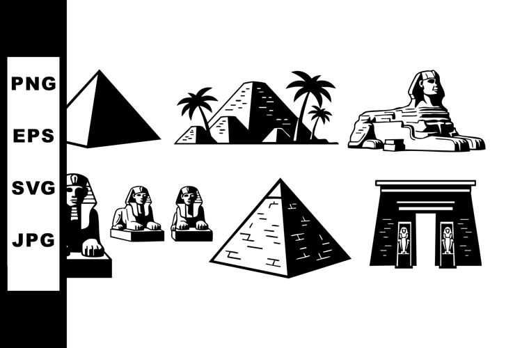 Egyptian pyramids and sphinx ancient architecture black and