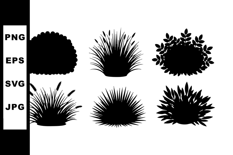 Silhouette bush and grass vector collection with diverse sha