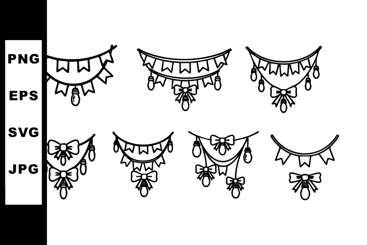 Decorative festive garland vector illustration with bows and