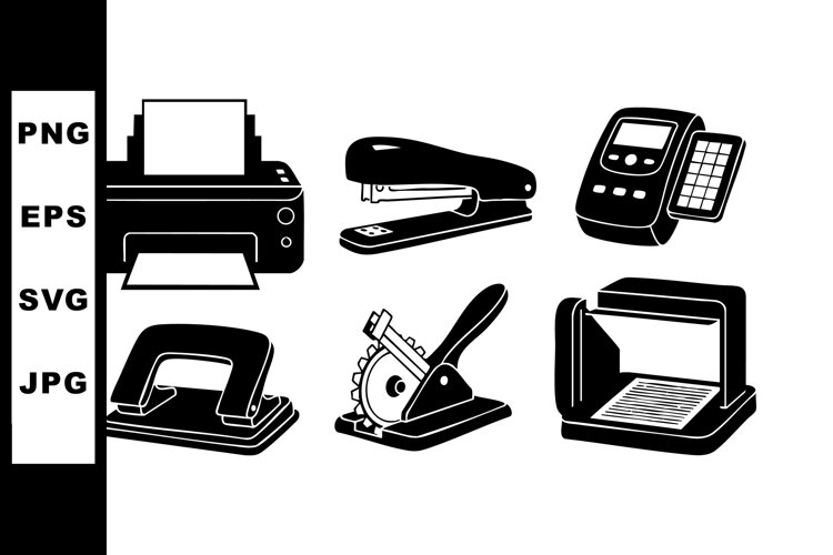 Office equipment icons set with printer stapler (6346653)