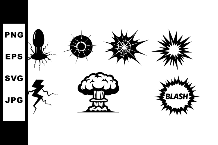 Explosion and Blast Vector Icons with Lightning and Nuclear