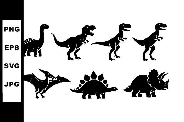Dinosaur silhouettes collection with various species in blac