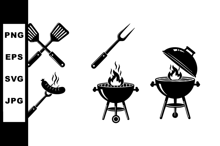 Barbecue grill cooking tools and flaming charcoal stove vect