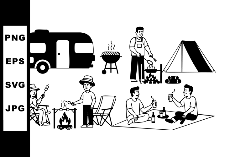 Camping trailer tent barbecue fire outdoor leisure picnic ve