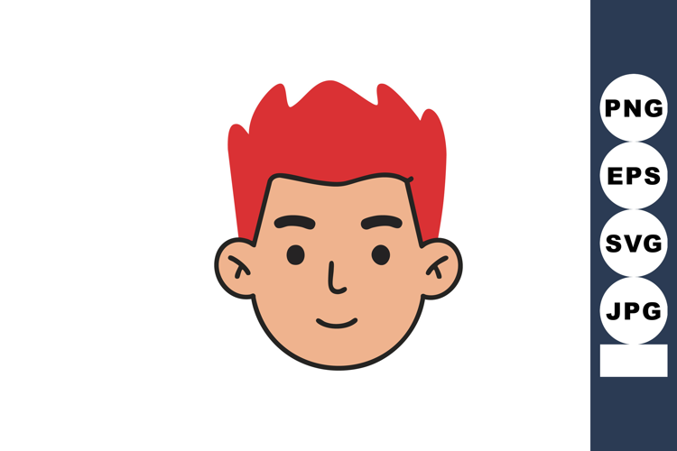 Red haired young man cartoon face with simple facial feature