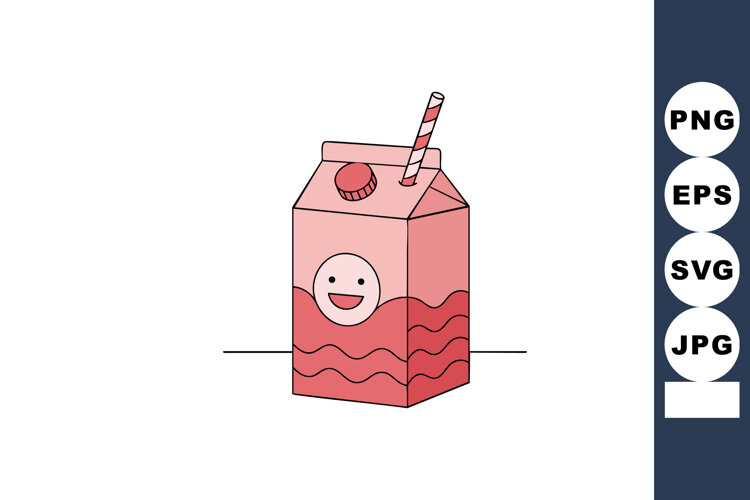 Pink beverage carton with smiling face and striped straw vec example image 1