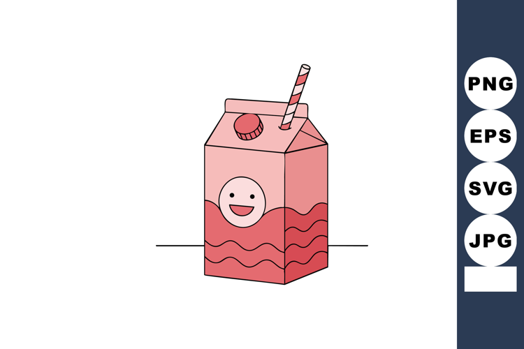 Pink beverage carton with smiling face and striped straw vec