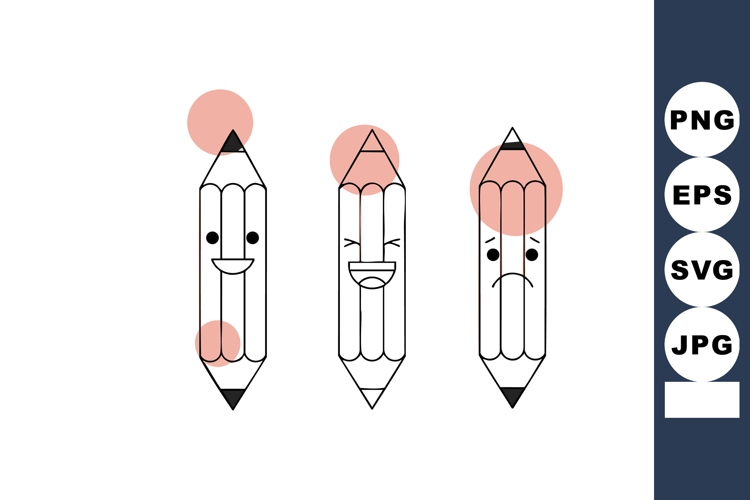 Vector illustration of three pencils with smiling laughing a