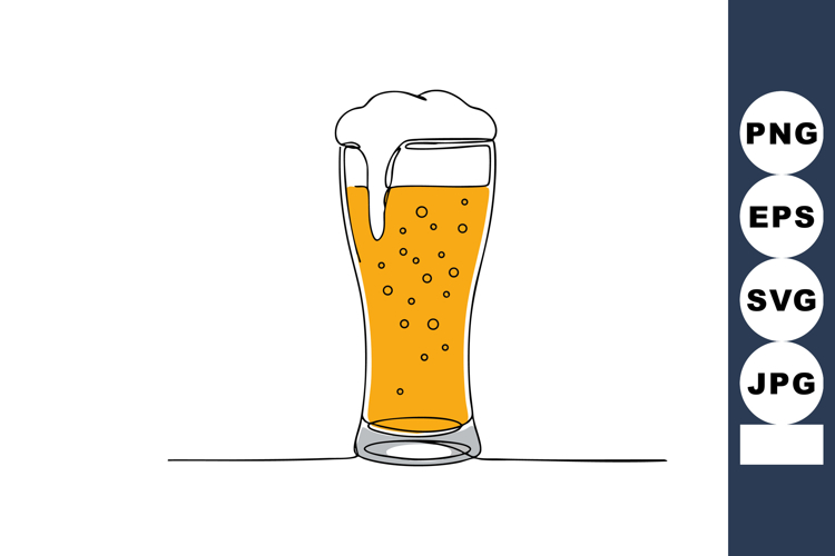 Beer glass filled with frothy golden beer in minimalist cont