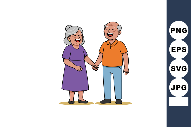 Elderly couple holding hands smiling happily together enjoyi