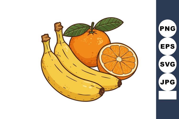 Bananas and orange fruit with leaves fresh healthy tropical