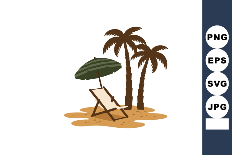 Tropical palm trees with beach chair and green umbrella summ