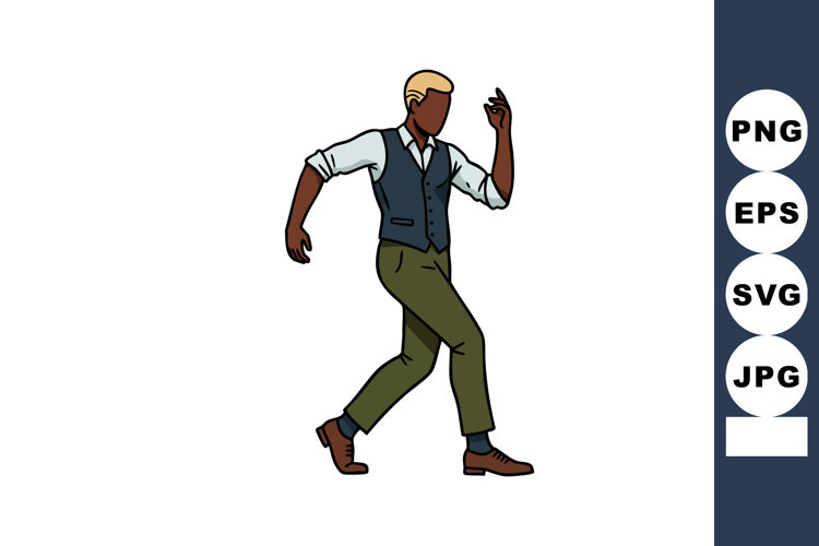 Man dancing in stylish vest and rolled-up sleeves casual out