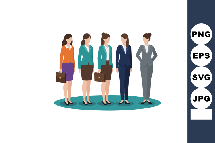 Businesswomen team standing in formal attire with briefcases