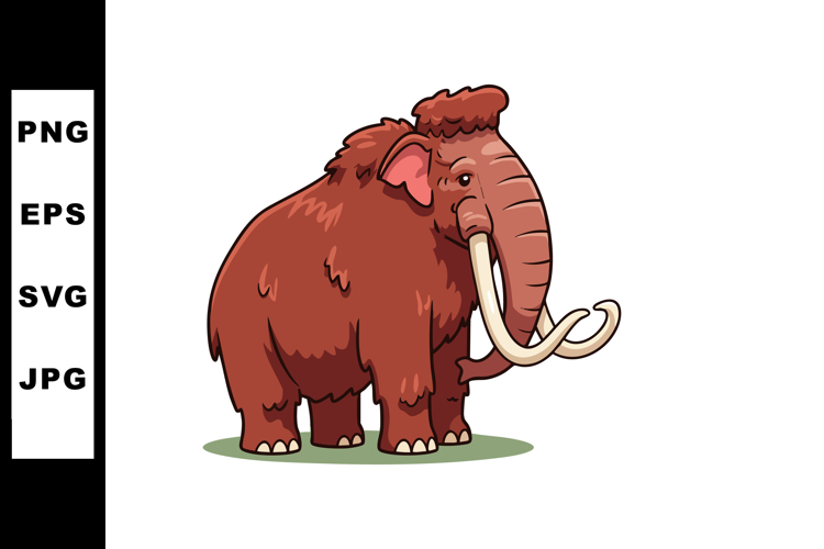 Woolly Mammoth Vector Illustration with Brown Fur and Curved