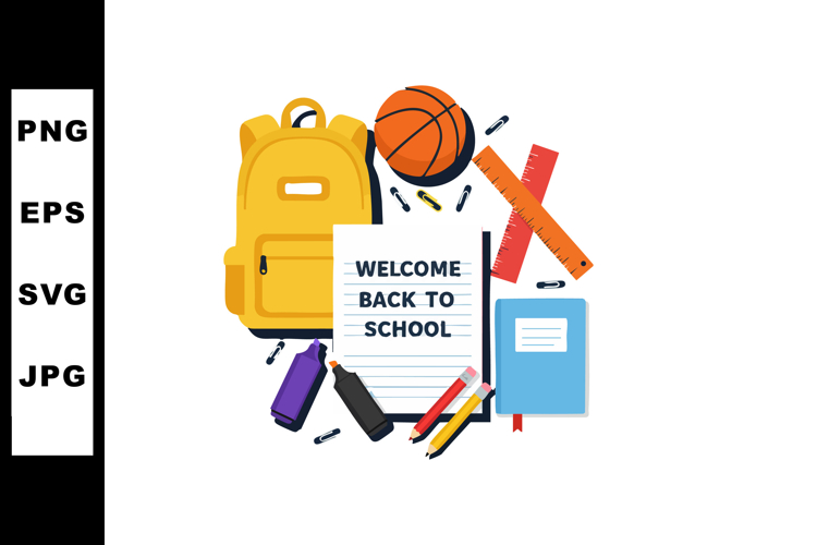 School Supplies with Backpack Basketball and Welcome Back to
