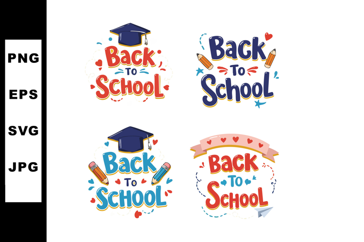 Back to School colorful text designs with pencils and gradua