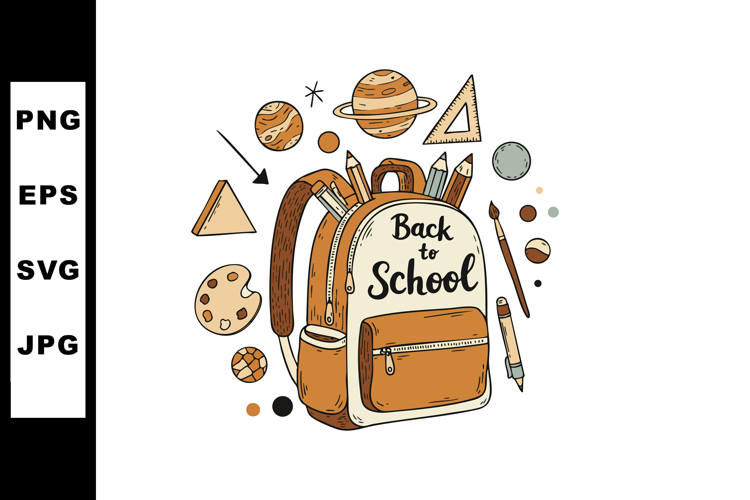 School backpack with pencils and planets educational vector