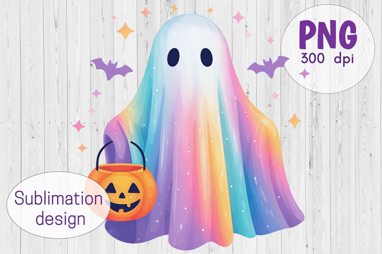 Cute Ghost with Pumpkin PNG - Trendy Halloween Sublimation