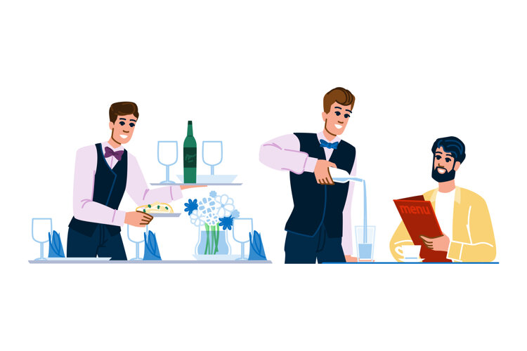Waiter Script Waiter serving customer in restaurant setting