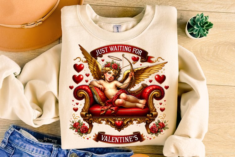 Just Waiting For Valentines Cupid PNG, Retro Cupid PNG