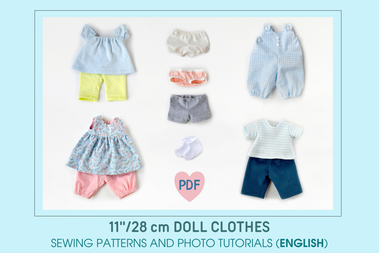 Clothes Set for 11’’/28 cm Waldorf Doll. PDF sewing patterns