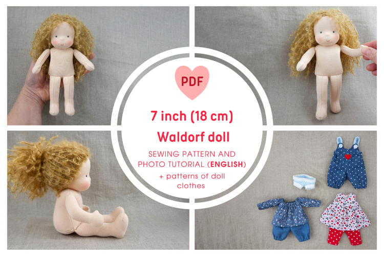 Waldorf doll 7 inch/18 cm tall. PDF pattern and tutorial